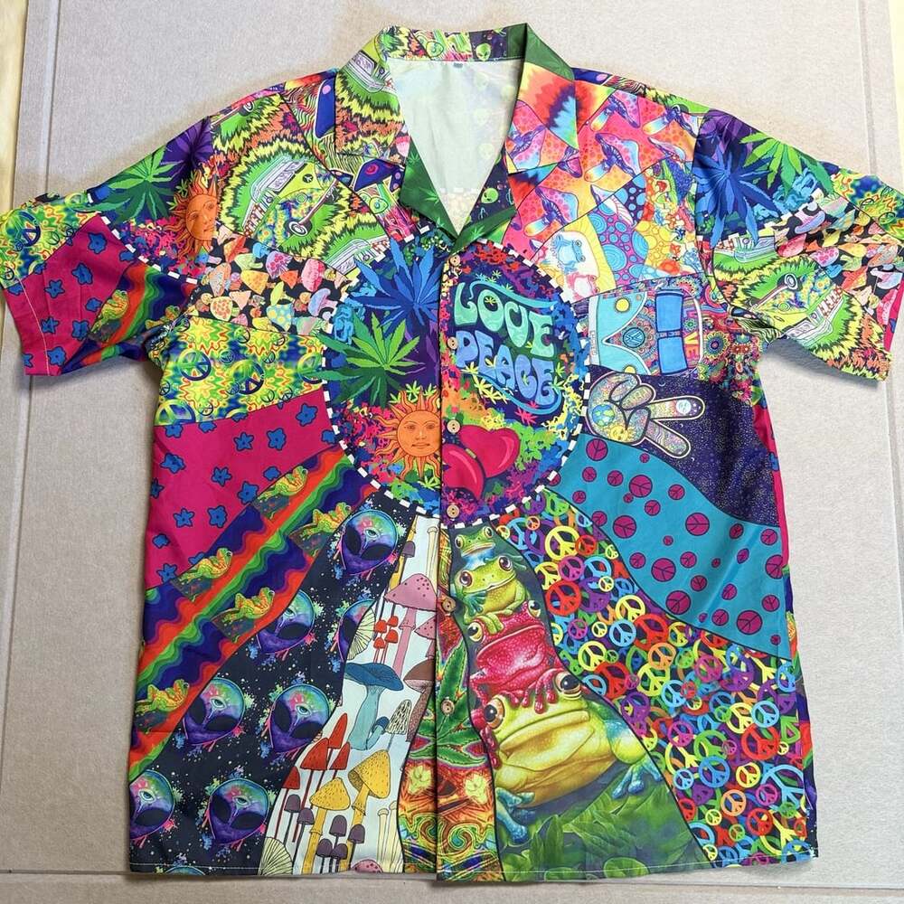 Unbranded Psychedelic Mushroom Tropical Plants Hawaiian Shirt Short Sleeve